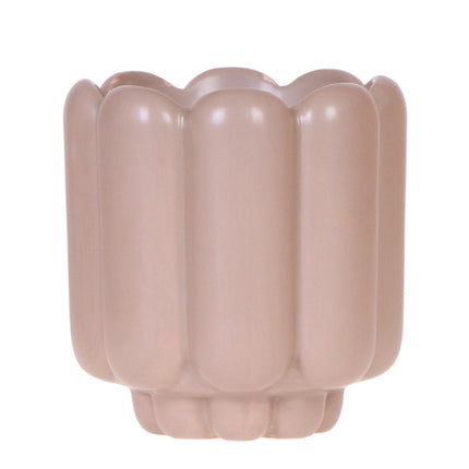 Retro-Ziertopf Sand Ø9cm – Runder Übertopf mit Rillenstruktur – Dekorativer Blumentopf im Vintage-Design – Mattes Finish für Zimmerpflanzen & Orchideen