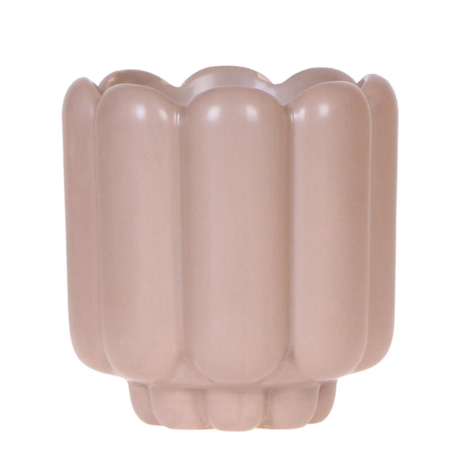 Retro-Ziertopf Sand Ø9cm – Runder Übertopf mit Rillenstruktur – Dekorativer Blumentopf im Vintage-Design – Mattes Finish für Zimmerpflanzen & Orchideen