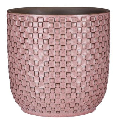 Topf Relief Rose – Eleganter Pflanztopf in zartem Rosa mit Reliefstruktur – Ø13,5cm – stilvoller Übertopf für mittelgroße Zimmerpflanzen & Kräuter