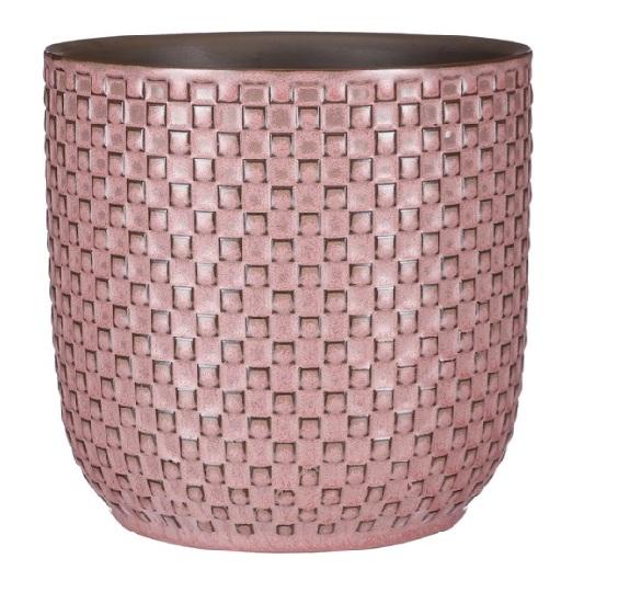 Topf Relief Rose – Eleganter Pflanztopf in zartem Rosa mit Reliefstruktur – Ø13,5cm – stilvoller Übertopf für mittelgroße Zimmerpflanzen & Kräuter