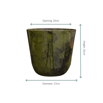 Pflanztopf Palermo Marble – Grün – D27xH25cm – Blumentopf in edler Marmoroptik – , wetterfester Pflanzkübel für Innen – & Außenbereich