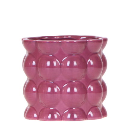 Übertopf Cotton Shine lila Ø9cm – Blumentopf mit Blasenrelief – hochglänzender Retro – Übertopf im 70er – Design