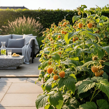 Himbeere Rubus idaeus Fallgold winterhart 3 Pflanzen Ø9cm Höhe 30cm – Gelbe Himbeere für Garten Beet Balkon & Terrasse – Süß & aromatisch
