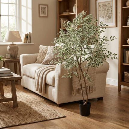 Ficus Benjamina Variegata Kunstpflanze 185cm – Große Buntlaub Birkenfeige Deko Pflanze