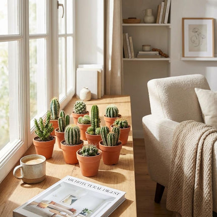 Mini Kakteen Mix – 6 Pflanzen – Ø8,1cm Terrakottatöpfe – Höhe 5-10cm – Pflegeleichte Zimmerpflanzen – Kakteen Set für Fensterbank Büro & Wohnraum