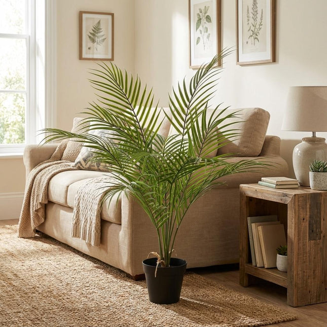 Kentia Palme Kunstpflanze 65cm – Dekorative Kunstpalme Zimmerpflanze – Pflegefreie Deko Pflanze für Wohnzimmer Büro & Regal
