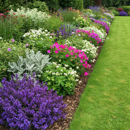 Staudenset – Bodendecker – 24 Stauden für 3 m² – Bunte Blühpflanzen – Pflegeleicht – Unkrauthemmend – Für sonnige Standorte – Ø11 cm