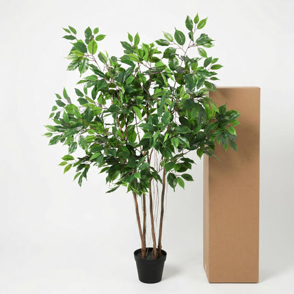 Kunstpflanze Ficus Benjamina 128cm – künstlicher Birkenfeigenbaum im Topf