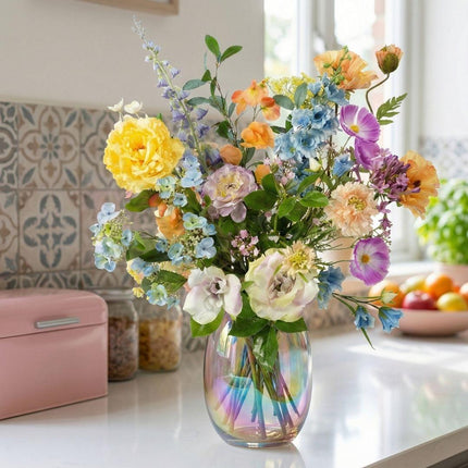 Kunstblumenstrauß Soft Spring Deluxe – Real Touch Blumen – 18 Stiele – 85cm Höhe – Pastell Frühlingsfarben