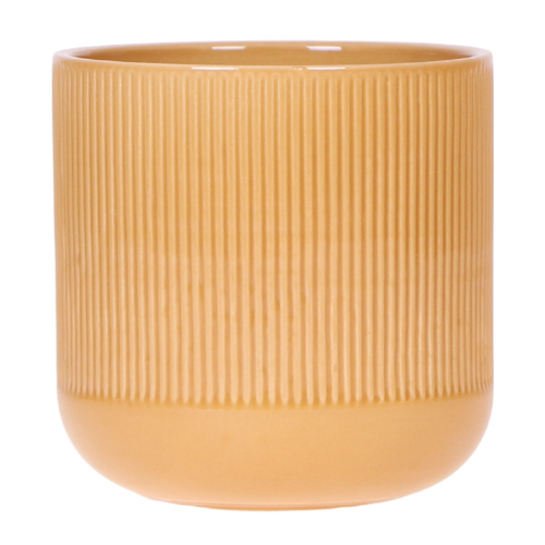 Dekotopf Flare ocker Ø12cm – Blumentopf mit Rillenmuster – runder Retro – Übertopf im 70er – Design