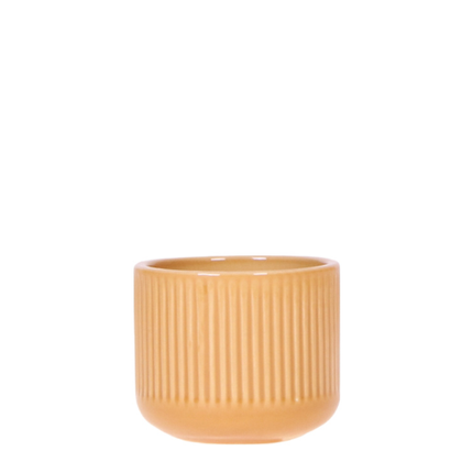 Dekotopf Flare ocker Ø6cm – Mini Blumentopf mit Rillenmuster – runder Retro – Übertopf im 70er – Design – Zimmerpflanzen