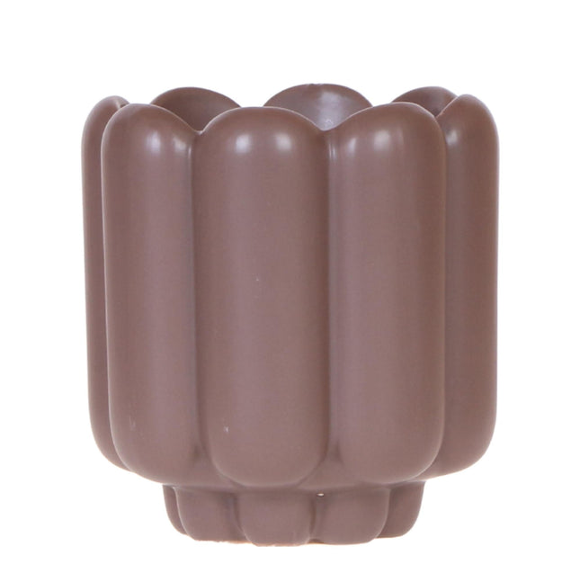 Retro Pflanztopf – Brown – Ø9cm – Dekorativer Übertopf aus Keramik – Blumentopf mit Rillenstruktur – Für Orchideen & Grünpflanzen