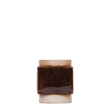 Ziertopf Classy Cube – Braun – Ø6cm – Quadratischer Keramik Blumentopf in glänzender Optik – Übertopf im Retro – Stil für Mini