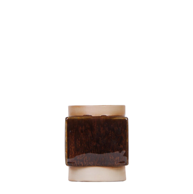 Ziertopf Classy Cube – Braun – Ø6cm – Quadratischer Keramik Blumentopf in glänzender Optik – Übertopf im Retro – Stil für Mini