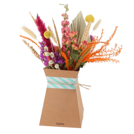 Getrocknete Blumen + faltbare Vase – Blumenstrauß ca. 30 cm – Stilvolles Trockenblumen-Set – Trendiges & zeitloses Geschenk für Zuhause & Büro