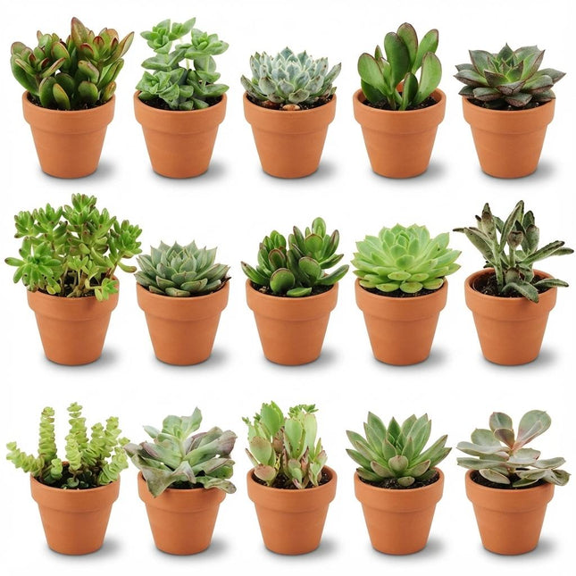 Mini Sukkulenten Mix – 15 Stück – Ø8,1cm Terrakottatöpfe – Höhe 5-10cm – Pflegeleichte Zimmerpflanzen – Ideal für Fensterbank Büro & Wohnraum