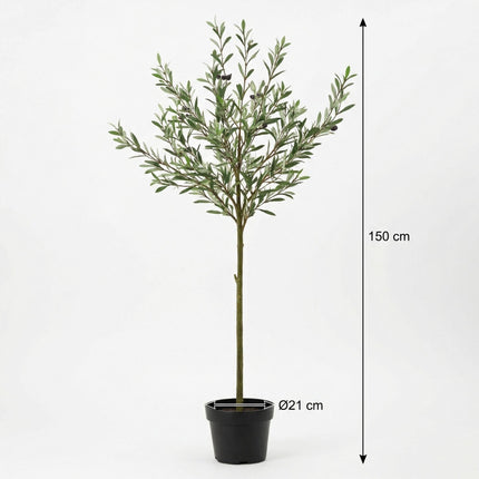 Kunstpflanze Olivenbaum150cm – künstlicher Olive Tree im Topf – realistische Blätter & Olivenoptik – pflegeleichter Deko
