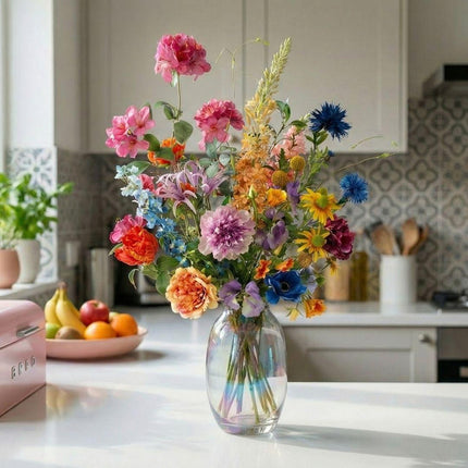Kunstblumenstrauß Summer Garden Deluxe – Real Touch Blumen – 19 Stiele – 100cm Höhe – Bunte Sommerfarben