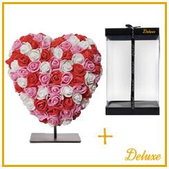 Herz auf Ständer 15 cm – Romantisches Herz aus gemischtem Rot, Rosa & Weiß – Hochwertiger Schaumstoff – Stilvolles Deko-Ornament mit Sockel – Geschenkverpackung – Wohnaccessoire