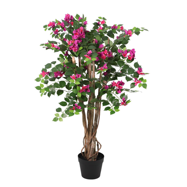 Kunstpflanze Bougainvillea 120cm – künstliche Bougainville im Topf – blühender Deko – Baum mit realistischer Blütenoptik – pflegeleichte Grün