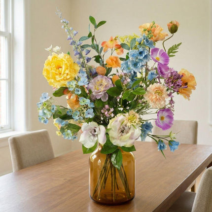 Kunstblumenstrauß Soft Spring Deluxe – Real Touch Blumen – 18 Stiele – 85cm Höhe – Pastell Frühlingsfarben