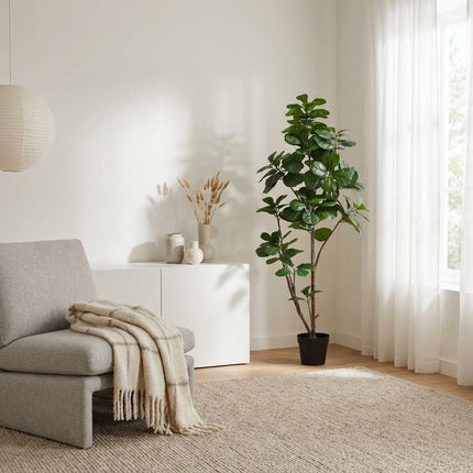Ficus lyrata Kunstpflanze 150cm – Große Geigenfeige Deko Pflanze – Pflegefreie Zimmerpflanze für Wohnzimmer Büro & Empfangsbereich