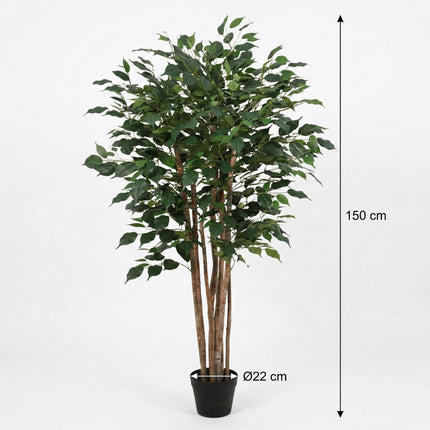 Kunstpflanze Ficus Benjamina 150cm – künstlicher Birkenfeigen – Baum im Topf – realistische Blätter & natürlicher Wuchs – pflegeleichte Grün