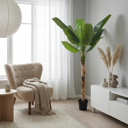 Kunstpflanze Bananenpflanze Musa190cm – künstliche Banana Plant – extra großer Kunstbaum mit realistischen XXL – Blättern – pflegeleichte Tropen