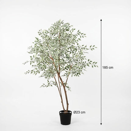 Ficus Benjamina Variegata Kunstpflanze 185cm – Große Buntlaub Birkenfeige Deko Pflanze
