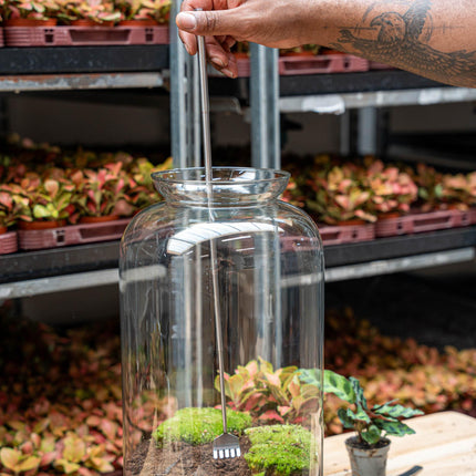 Flaschengarten-Harke – Teleskop 16–49 cm – Edelstahl – Präzisionswerkzeug für Terrarien, Mini-Gärten & Aquascaping