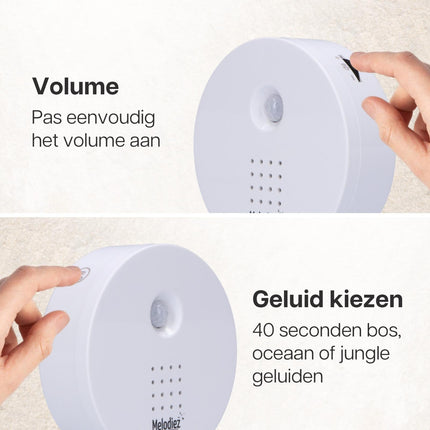 Melodiez Musikbox Weiß – Naturklänge mit Bewegungssensor – Kompakte Soundbox für beruhigende Vogelstimmen, Meeresrauschen & Dschungelklänge