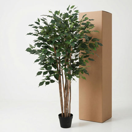 Kunstpflanze Ficus Benjamina 150cm – künstlicher Birkenfeigen – Baum im Topf – realistische Blätter & natürlicher Wuchs – pflegeleichte Grün