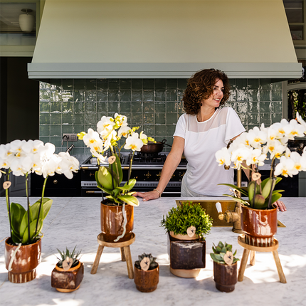 Classy Cube Ziertopf Ø9cm – Quadratischer Keramik-Blumentopf in Braun – Glänzende Oberfläche für Orchideen & Zimmerpflanzen – Moderner Übertopf mit Retro-Charme