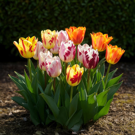 Blumenzwiebeln Tulipa Flaming Beauty Mix – Verschiedene Farben – 15 Stück – Zwiebelgröße 11/12 – Bunte Tulpenmischung für Garten, Balkon & Terrasse – Frühjahrsblüher