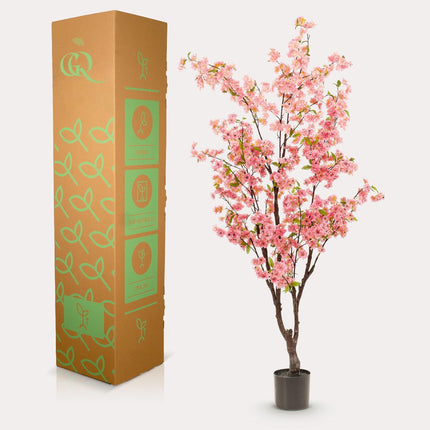 Kunstpflanze Kirschblüte Prunus – Rosa – 175cm – Täuschend echte Kunst-Kirschblüte – Deko-Pflanze für Wohnzimmer, Büro & Eingangsbereich – Ganzjährig blühend