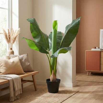 Kunstpflanze Bananenpflanze Musa 80cm – künstliche Banana Plant – realistische große Blätter & tropische Optik – pflegeleichte Grün