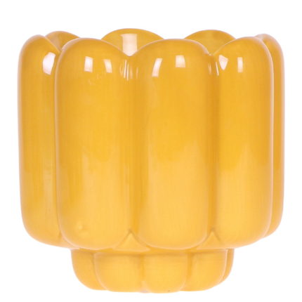 Übertopf Retro Shine gelb Ø12cm – Blumentopf mit Blasenrelief – hochglänzender Retro – Übertopf im 70er – Design