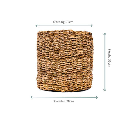 Dekokorb Ido – Ø38 cm x H33 cm – Naturkorb aus Seegras – dekorativer Aufbewahrungskorb – für Wohnzimmer, Bad & Terrasse – Boho-Stil