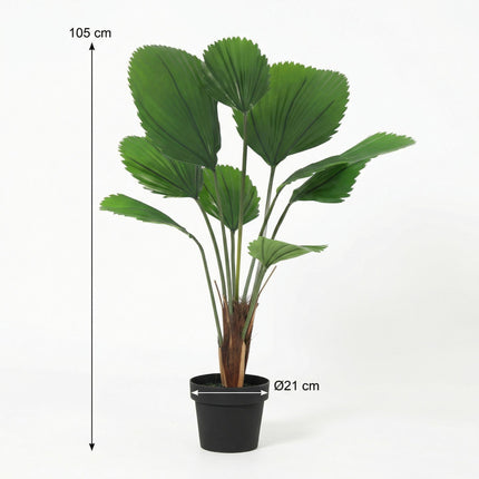 Kunstpflanze Licuala Grandis 104cm – künstliche Fächerpalme – realistische Fächerblätter & tropische Optik – pflegeleichte Grün