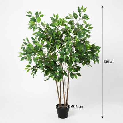 Kunstpflanze Ficus Benjamina 128cm – künstlicher Birkenfeigenbaum im Topf
