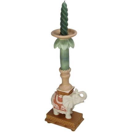 Kerzenständer Elefant Rosa/Grün – Polyresin – 34,5cm – Exotische Deko für Tisch, Sideboard & Fensterbank