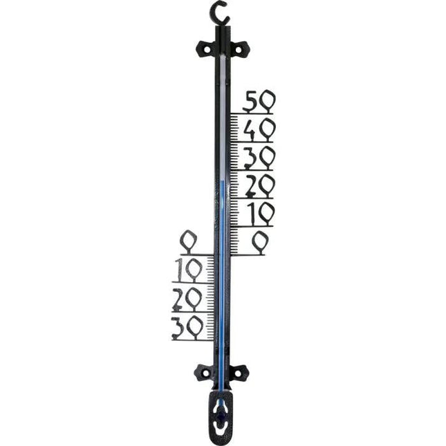 Gartenthermometer – Außenthermometer 26cm – Schwarz – Wetterfestes Wandthermometer – Temperaturanzeige -30°C bis +50°C – Große Zahlen