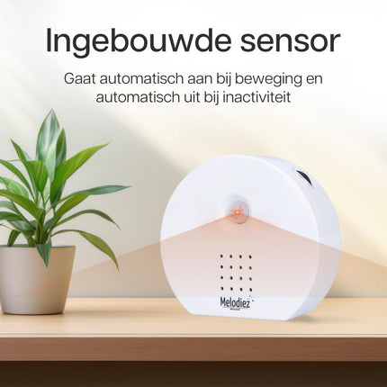 Melodiez Musikbox Weiß – Naturklänge mit Bewegungssensor – Kompakte Soundbox für beruhigende Vogelstimmen, Meeresrauschen & Dschungelklänge