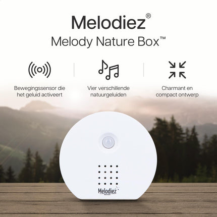 Melodiez Musikbox Weiß – Naturklänge mit Bewegungssensor – Kompakte Soundbox für beruhigende Vogelstimmen, Meeresrauschen & Dschungelklänge