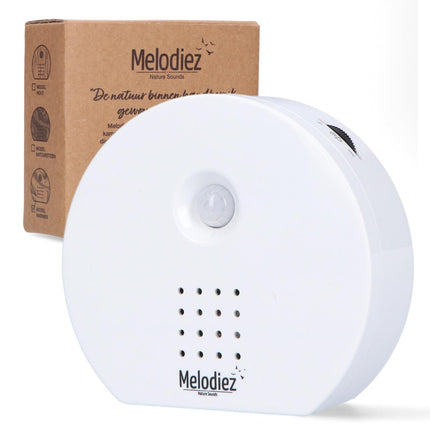 Melodiez Musikbox Weiß – Naturklänge mit Bewegungssensor – Kompakte Soundbox für beruhigende Vogelstimmen, Meeresrauschen & Dschungelklänge