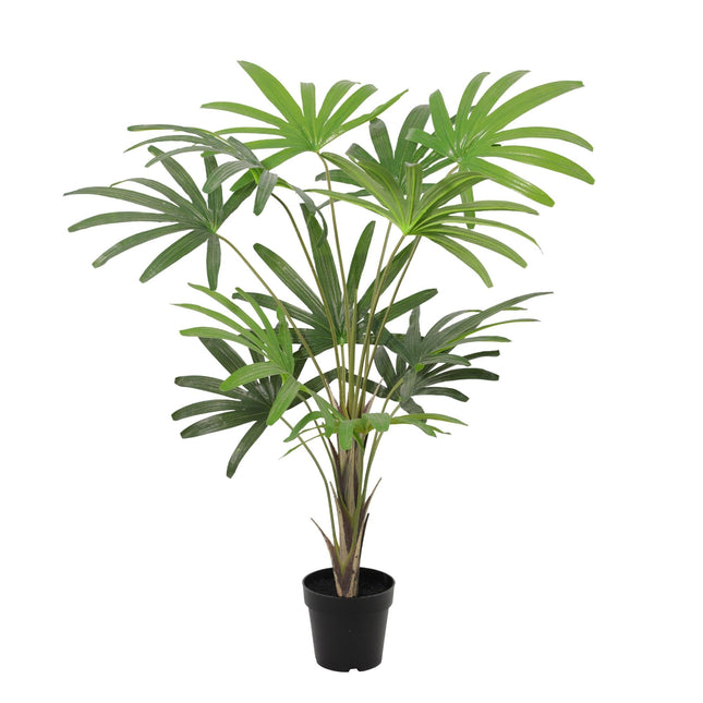 Kunstpflanze Rhapis Excelsa 120cm – künstliche Steckenpalme im Topf