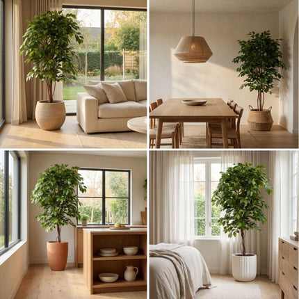 Ficus Deluxe Vine Kunstbaum – 140cm – Realistische Kunstpflanze für Innenräume – Pflegefreier künstlicher Baum mit dichtem Blattwerk