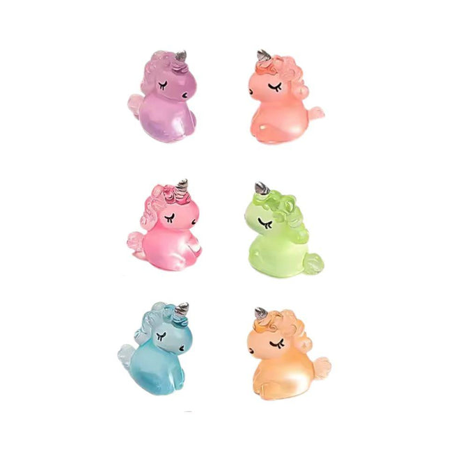 Glow in the Dark Einhörner – 6er Set – Bunte Mini – Einhörner 2,5cm – Leuchtend im Dunkeln – Für Terrarium, Pflanzenecke & Schreibtisch – Deko