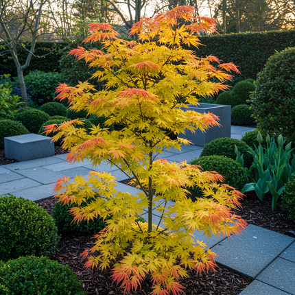 Japanischer Ahorn – Acer palmatum 'Orange Dream' – 2 Pflanzen – ca. 70 cm hoch – Ø19 cm – orangefarbenes, fein gefiedertes Laub – Balkon- & Gartenpflanze