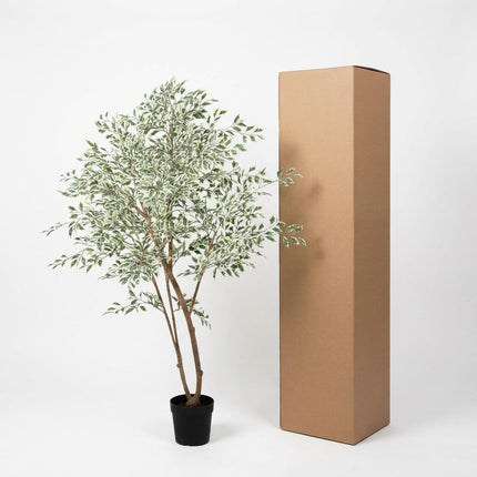 Ficus Benjamina Variegata Kunstpflanze 185cm – Große Buntlaub Birkenfeige Deko Pflanze